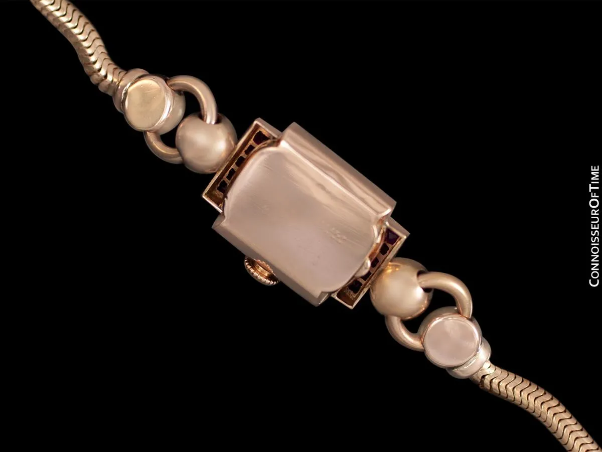 1940's Tiffany & Co. Ladies Vintage Watch - 14K Rose Gold with Rubies