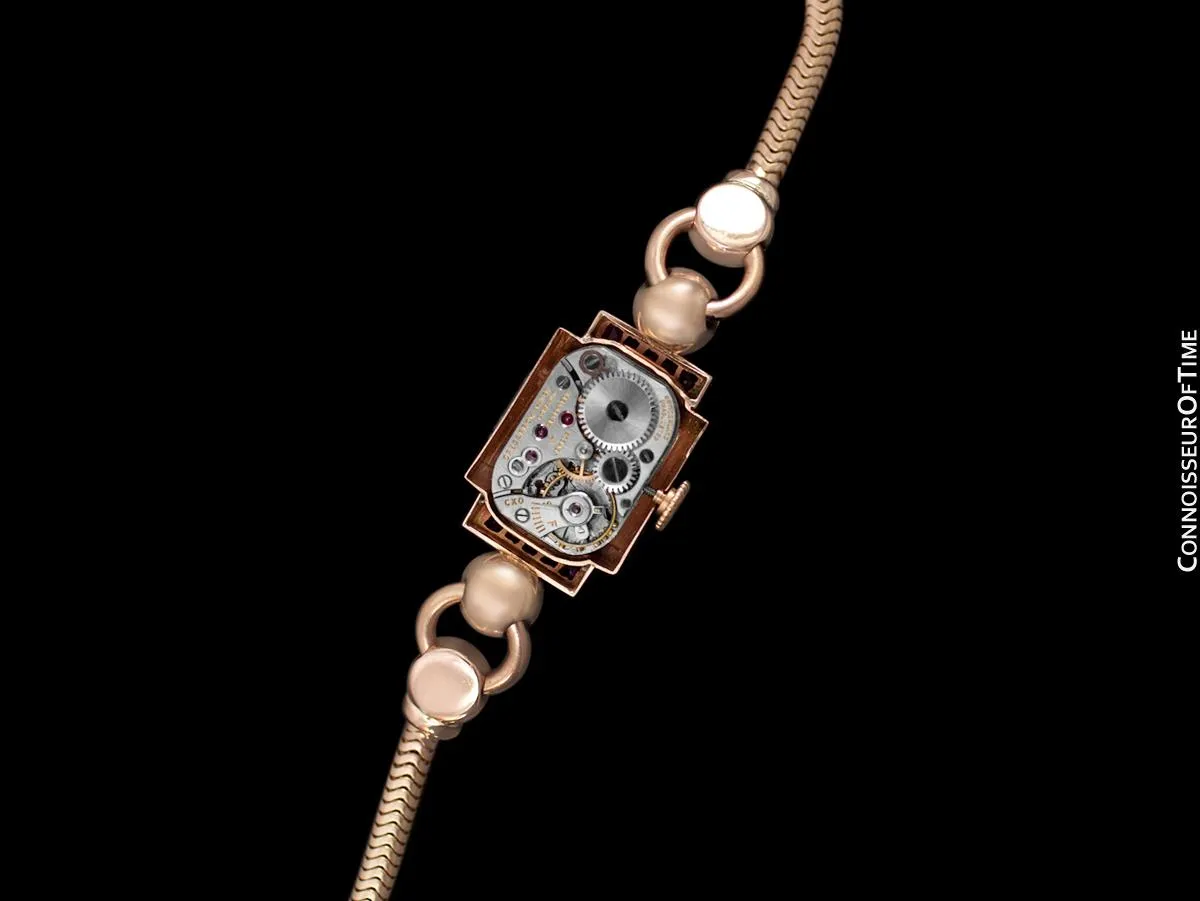 1940's Tiffany & Co. Ladies Vintage Watch - 14K Rose Gold with Rubies