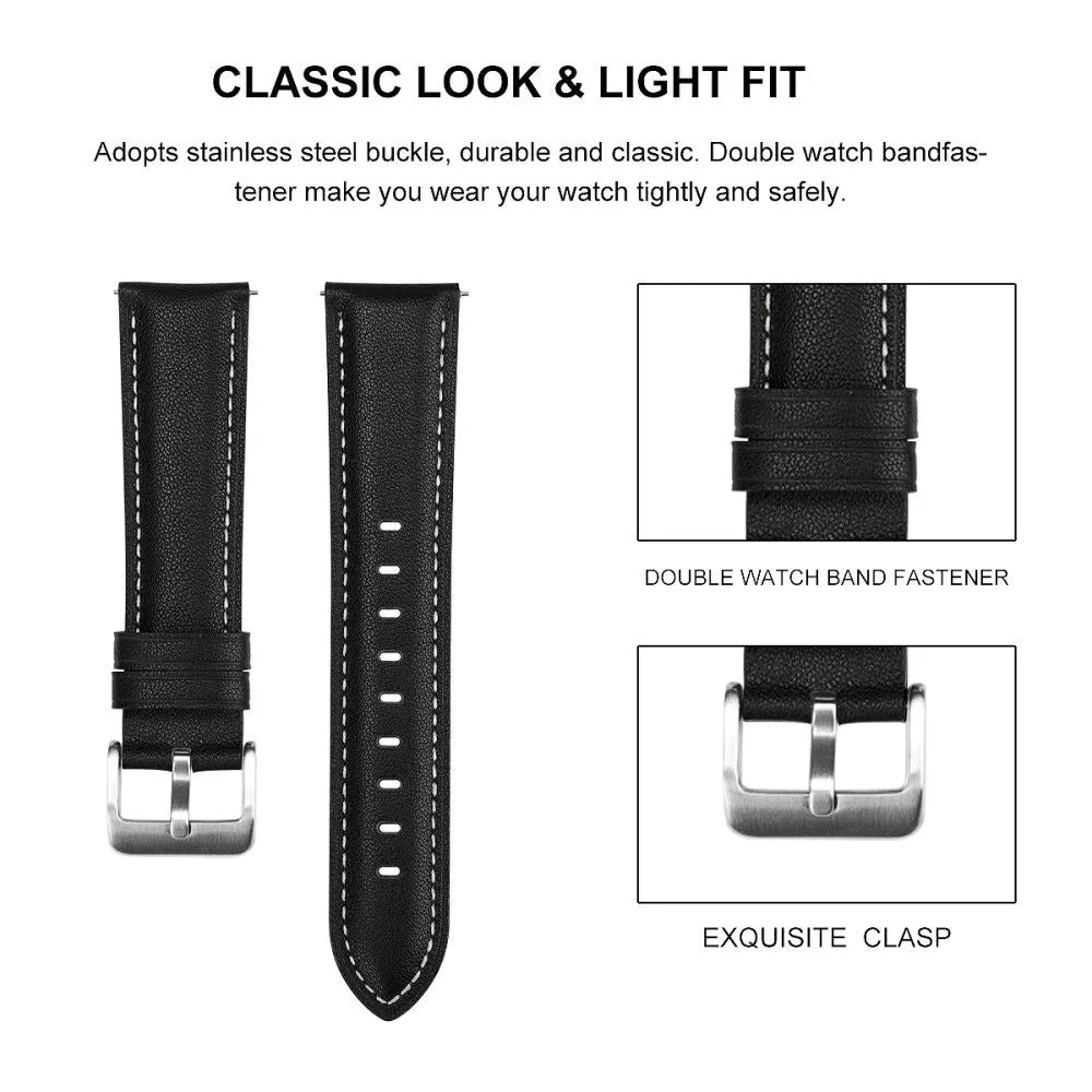22mm Universal cowhide leather watch strap - Black
