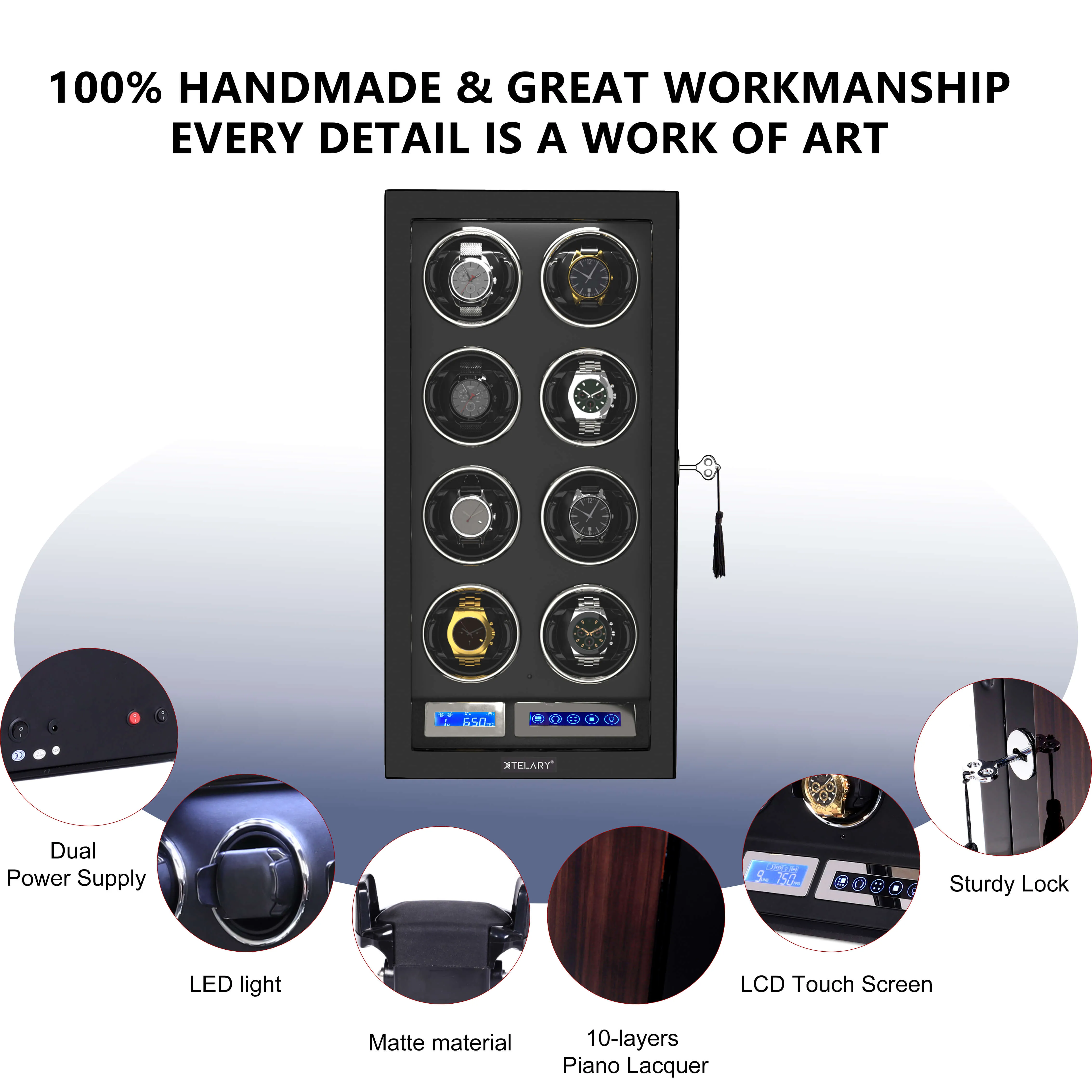 8 Watch Winder for Automatic Watches LCD Remote Control Quiet Mabuchi Motors