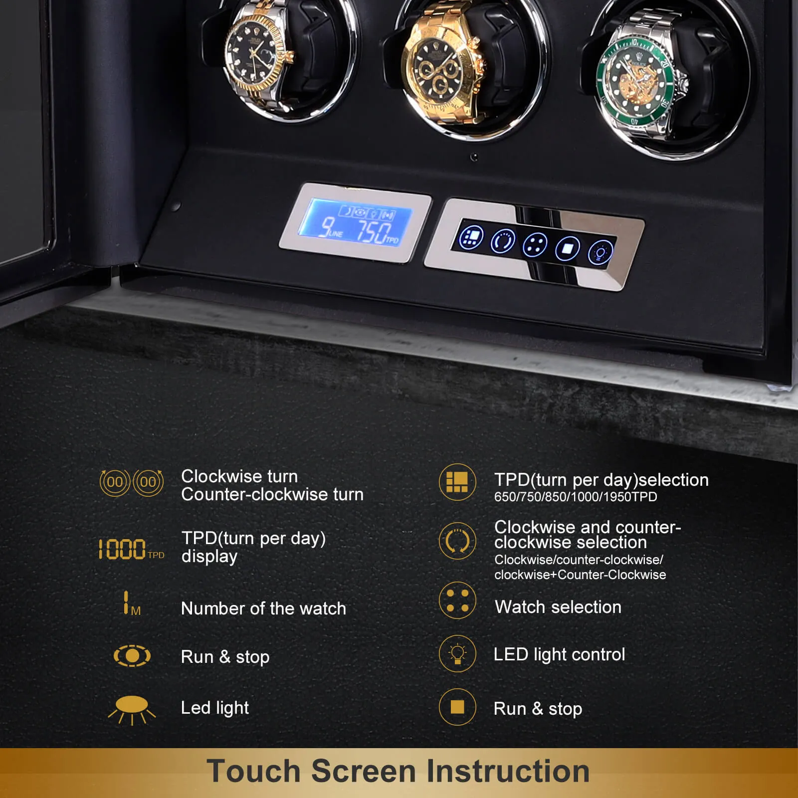 8 Watch Winder for Automatic Watches LCD Remote Control Quiet Mabuchi Motors