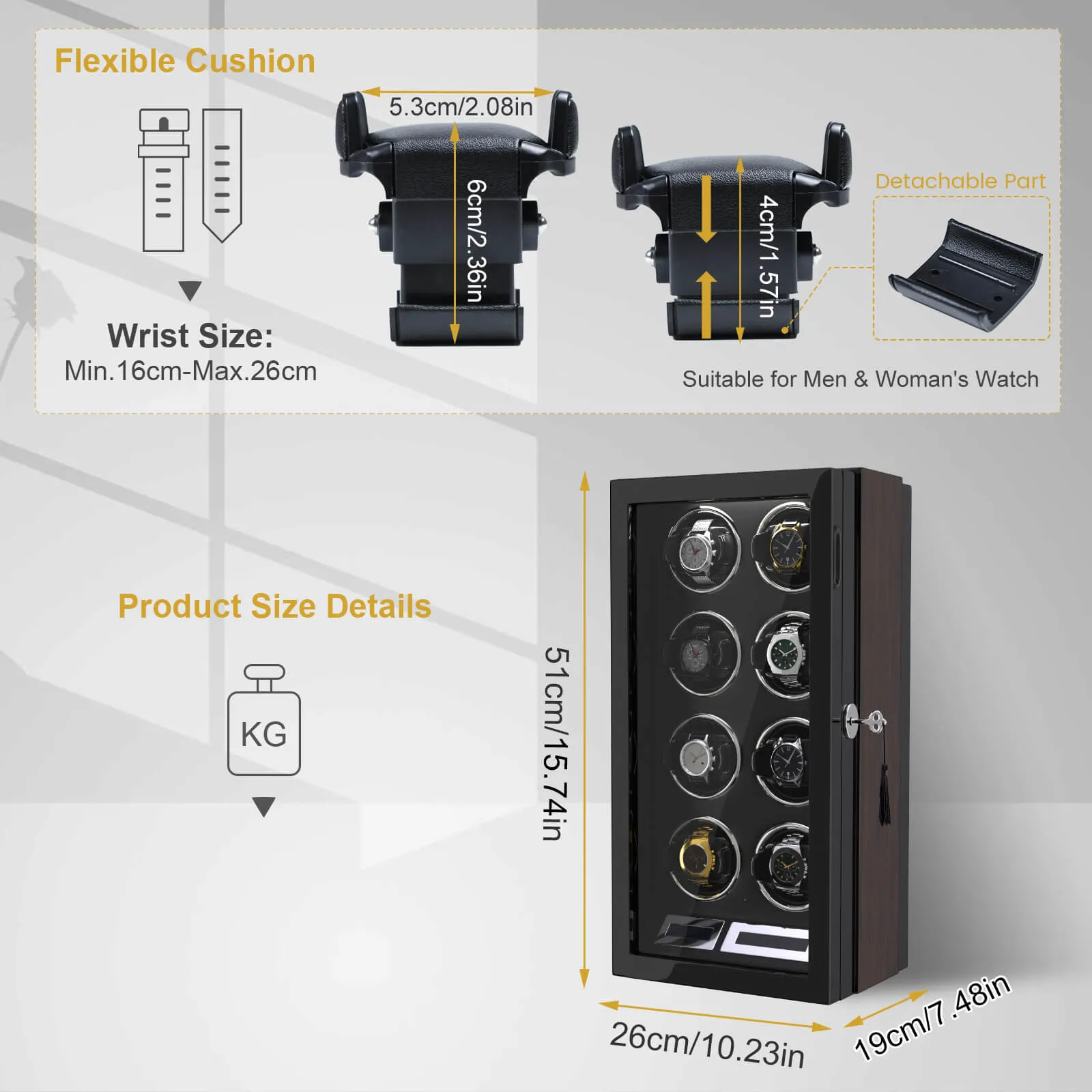 8 Watch Winder for Automatic Watches LCD Remote Control Quiet Mabuchi Motors