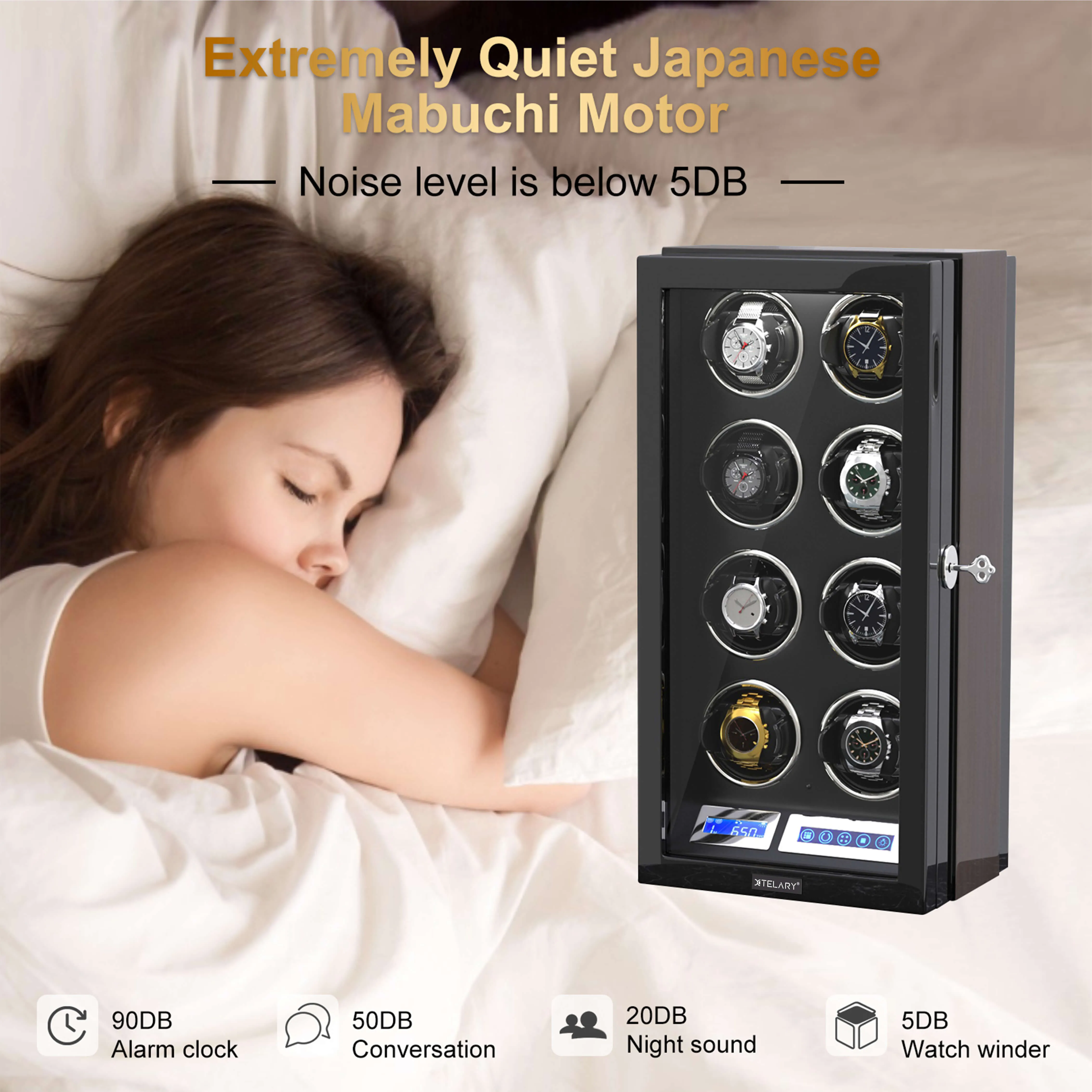8 Watch Winder for Automatic Watches LCD Remote Control Quiet Mabuchi Motors