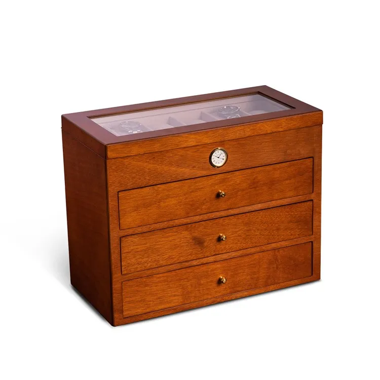 All In Time Wood 48-Watch Box with Quartz Movement Clock - Cherry