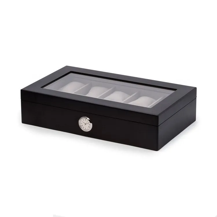 All In Time Wood Ten-Watch Box with Quartz Movement Clock - Black
