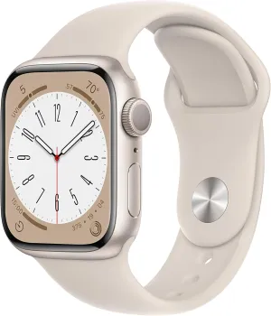 Apple Watch Series 8 [GPS, 41mm] - Starlight Aluminum Case with Starlight Sport Band, S/M (Renewed)