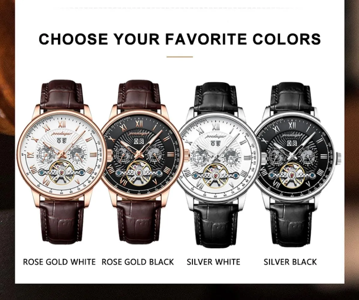 Automatique Mechanical Hollow Watch Luxury Waterproof Date&Week Leather Fashion Men's Watch Business Male Clock Leisure