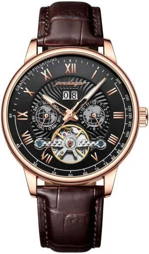 Automatique Mechanical Hollow Watch Luxury Waterproof Date&Week Leather Fashion Men's Watch Business Male Clock Leisure