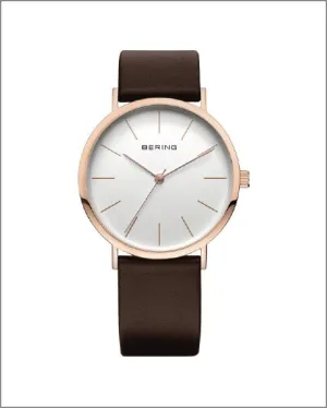 Bering Classic Polished Rose Gold Brown Watch