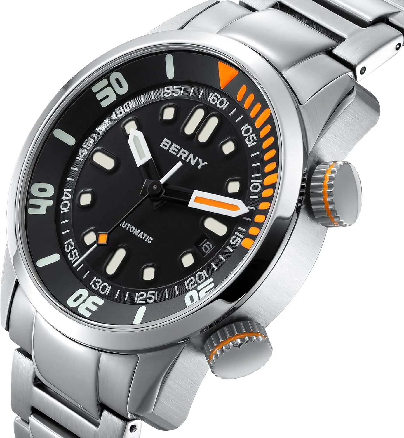BERNY Men's Dive Watch, Fashion Mechanical Automatic Watches for Men, 20AMT Waterproof Male Wrist Watch, Super Luminous Sapphire Glass All Stainless Steel Luxury Birthday Presents