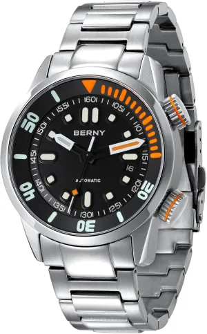 BERNY Men's Dive Watch, Fashion Mechanical Automatic Watches for Men, 20AMT Waterproof Male Wrist Watch, Super Luminous Sapphire Glass All Stainless Steel Luxury Birthday Presents