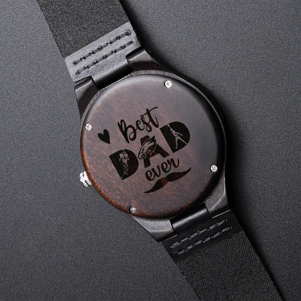 Best eagles Fan Dad Ever Engraved Wooden Watch Genuine Leather Strap| eagles Watches| Christmas Gift