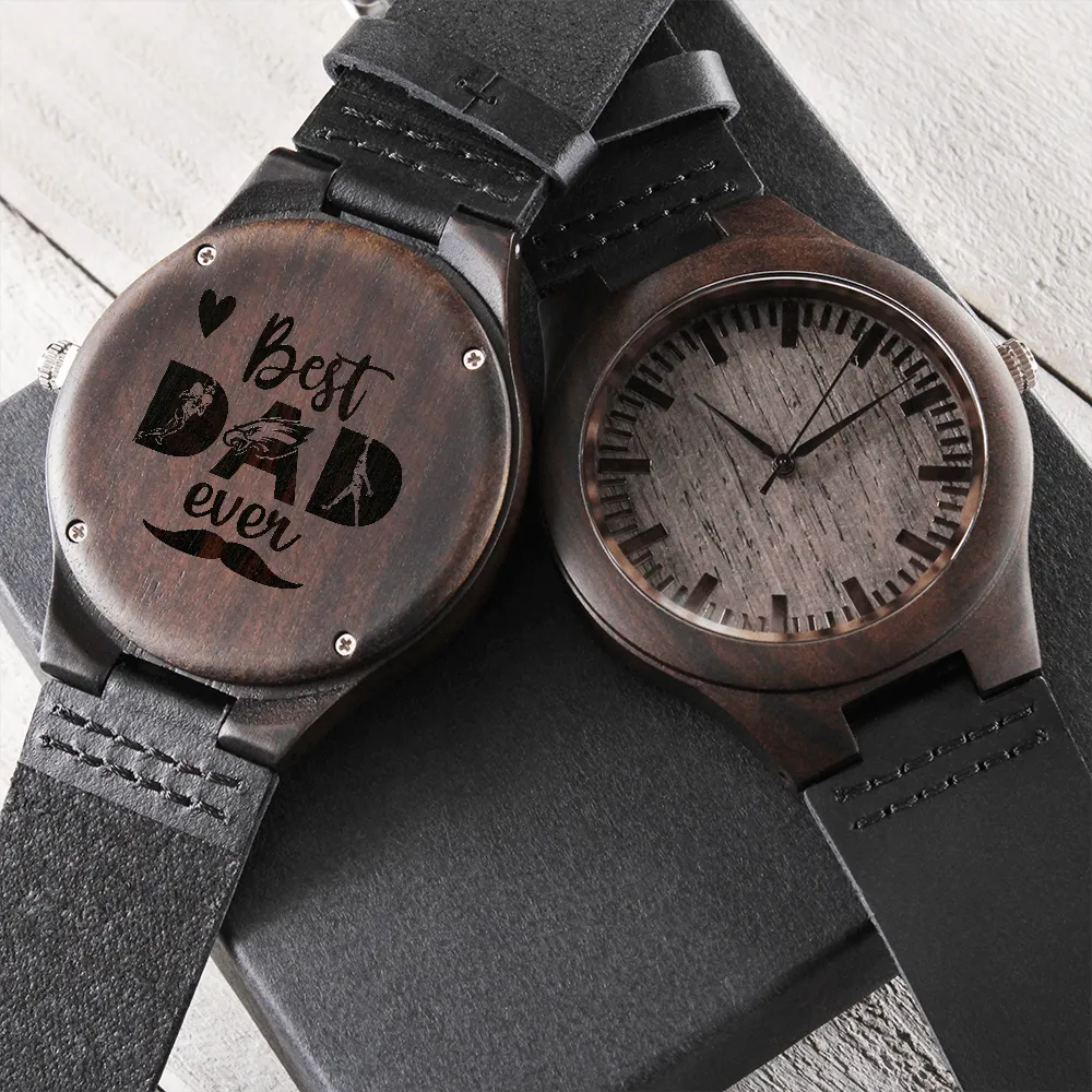 Best eagles Fan Dad Ever Engraved Wooden Watch Genuine Leather Strap| eagles Watches| Christmas Gift