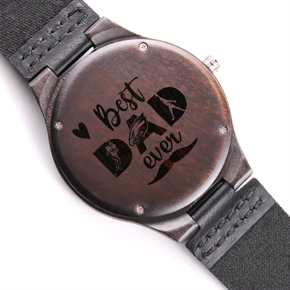 Best eagles Fan Dad Ever Engraved Wooden Watch Genuine Leather Strap| eagles Watches| Christmas Gift
