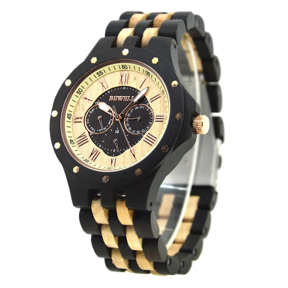 BEWELL High Quality Wooden Waterproof Quartz Watches for Men Fashion Casual Bussiness Quartz Wrist Moment Watches Reloje
