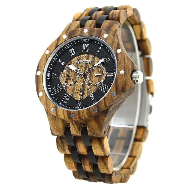 BEWELL High Quality Wooden Waterproof Quartz Watches for Men Fashion Casual Bussiness Quartz Wrist Moment Watches Reloje