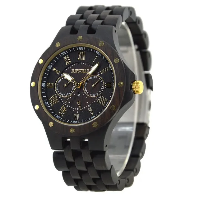 BEWELL High Quality Wooden Waterproof Quartz Watches for Men Fashion Casual Bussiness Quartz Wrist Moment Watches Reloje