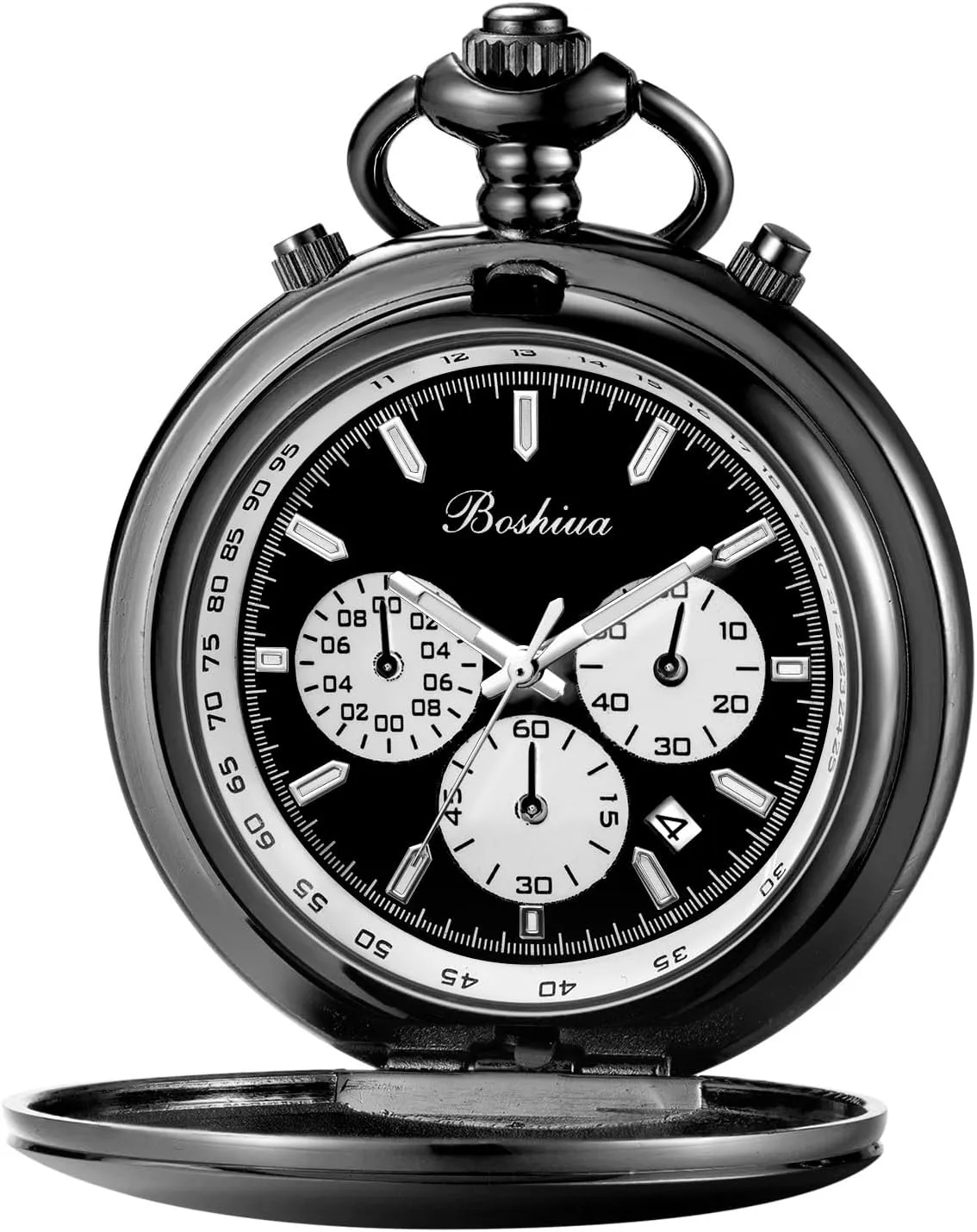 BOSHIYA Smooth Quartz Pocket Watches for Men Multifunctional Chronograph Classic Vintage Mens Womens Pocket Watch with Chain Christmas Graduation Birthday Gifts Fathers Day