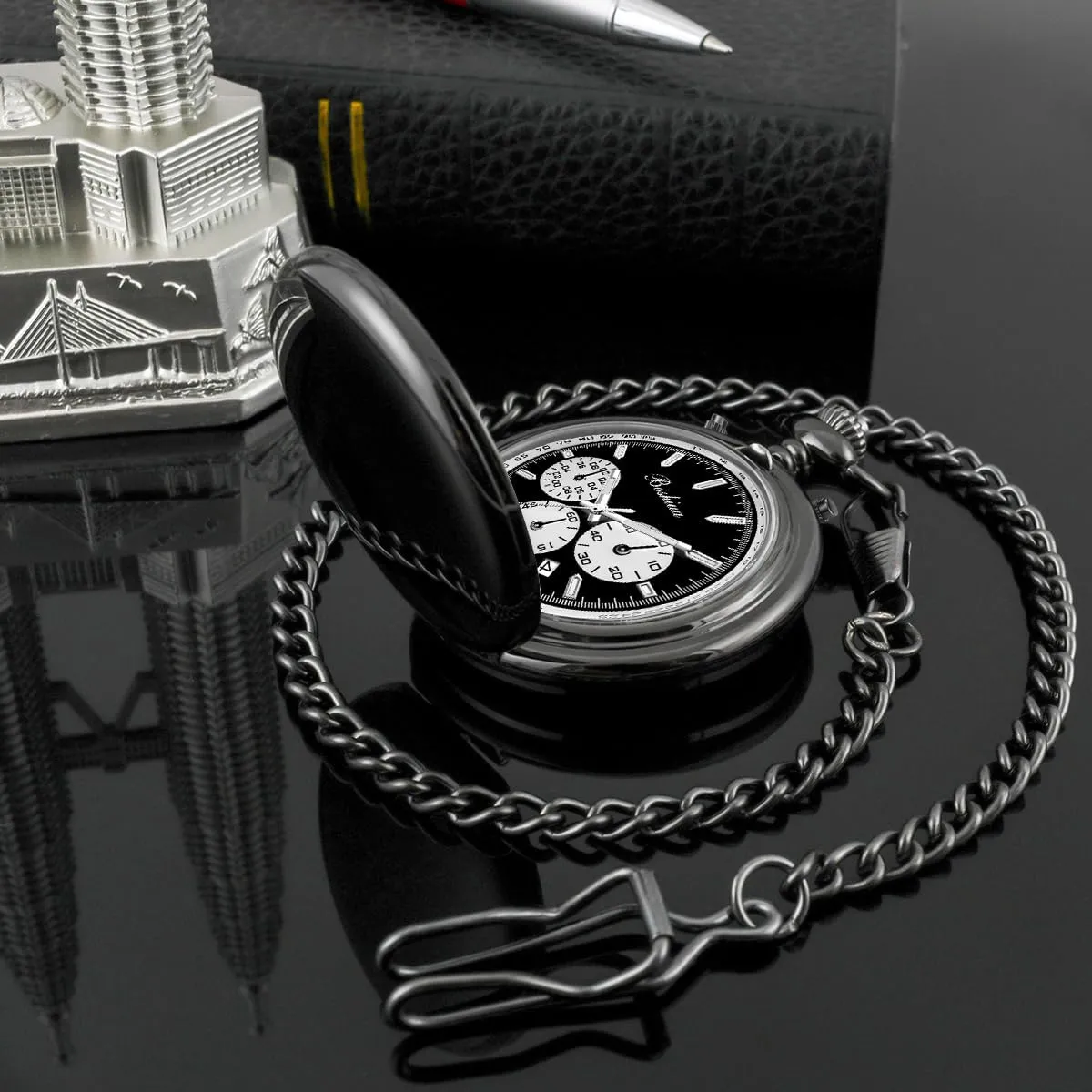BOSHIYA Smooth Quartz Pocket Watches for Men Multifunctional Chronograph Classic Vintage Mens Womens Pocket Watch with Chain Christmas Graduation Birthday Gifts Fathers Day