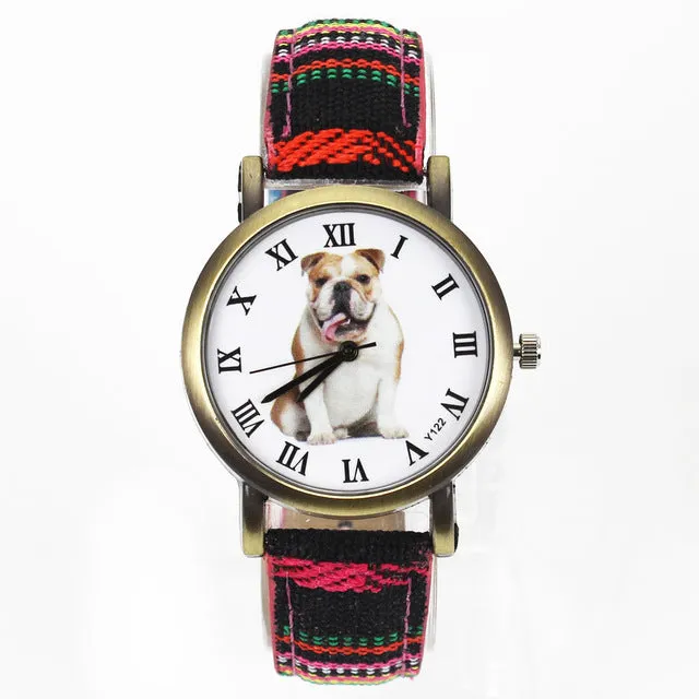 British Bulldog Women wrist watch with Camouflage Denim Canvas Wrist band in 7 color combinations