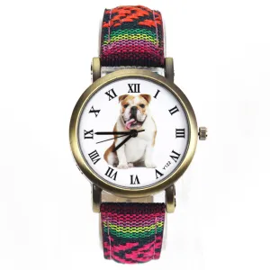 British Bulldog Women wrist watch with Camouflage Denim Canvas Wrist band in 7 color combinations