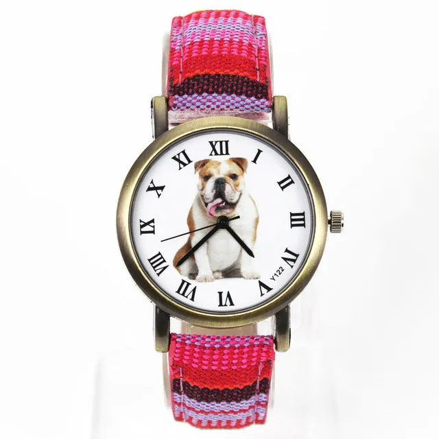 British Bulldog Women wrist watch with Camouflage Denim Canvas Wrist band in 7 color combinations