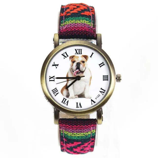 British Bulldog Women wrist watch with Camouflage Denim Canvas Wrist band in 7 color combinations