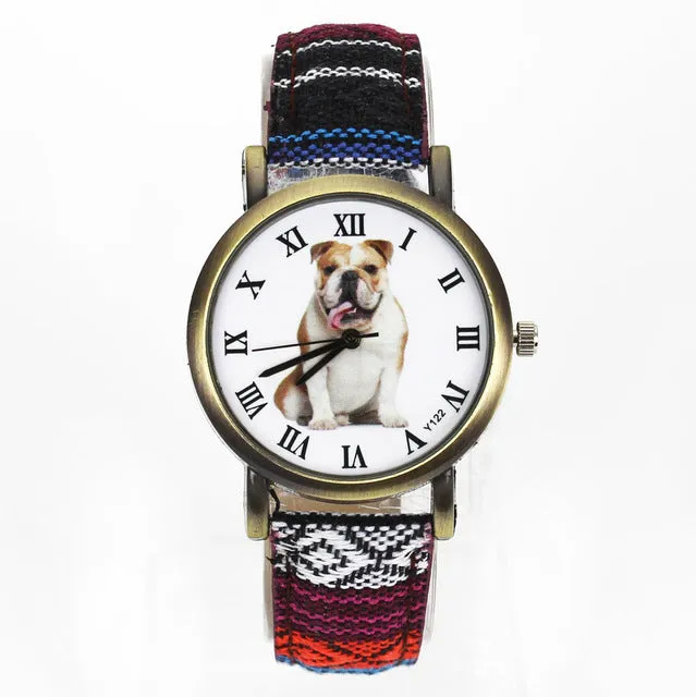 British Bulldog Women wrist watch with Camouflage Denim Canvas Wrist band in 7 color combinations