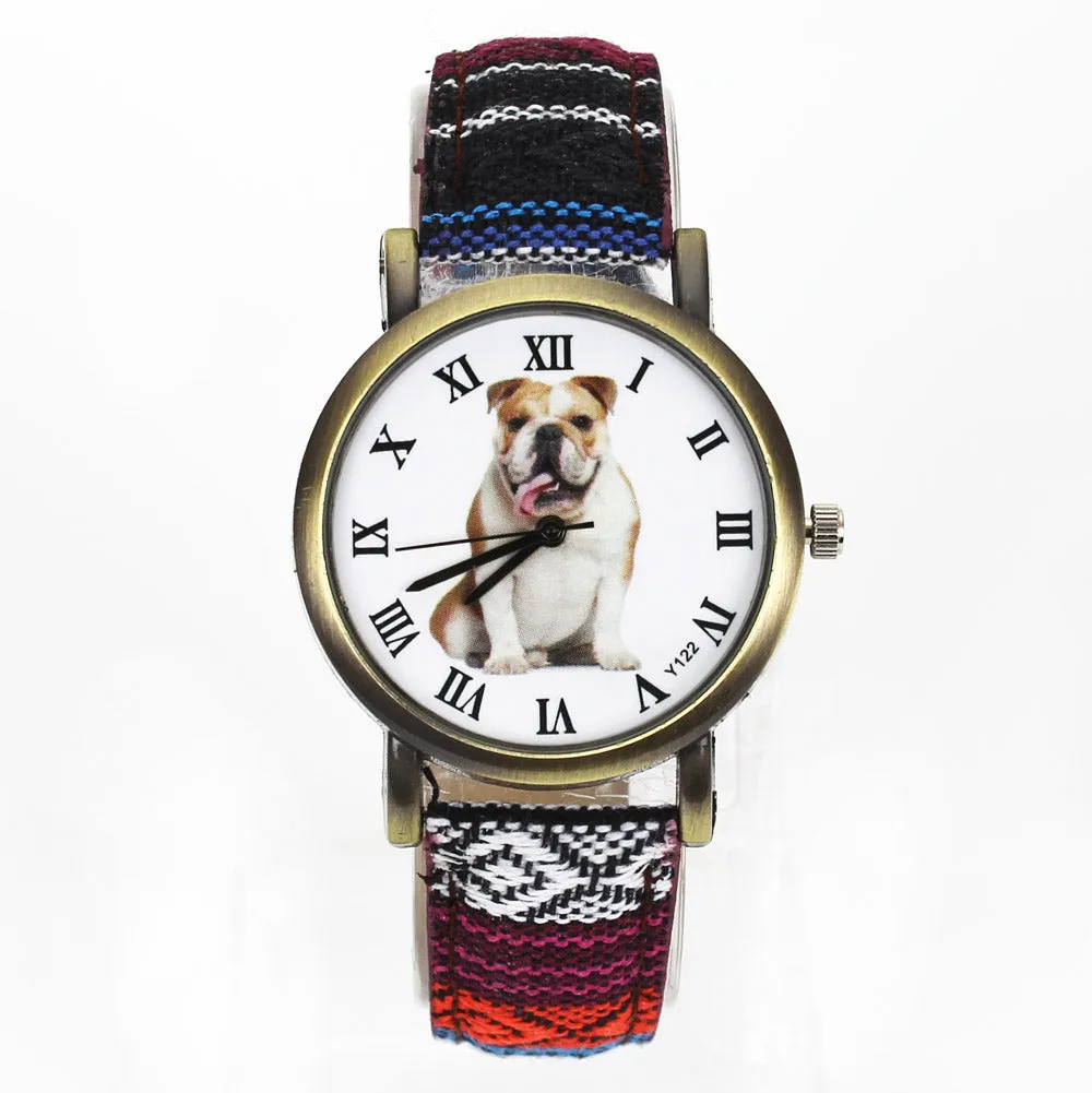 British Bulldog Women wrist watch with Camouflage Denim Canvas Wrist band in 7 color combinations