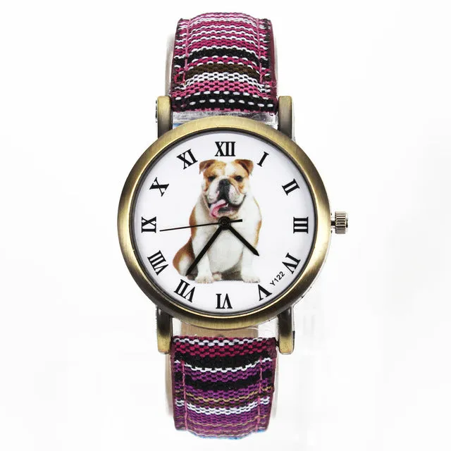 British Bulldog Women wrist watch with Camouflage Denim Canvas Wrist band in 7 color combinations