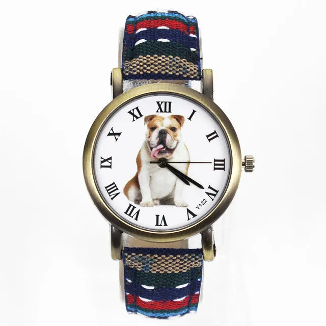 British Bulldog Women wrist watch with Camouflage Denim Canvas Wrist band in 7 color combinations