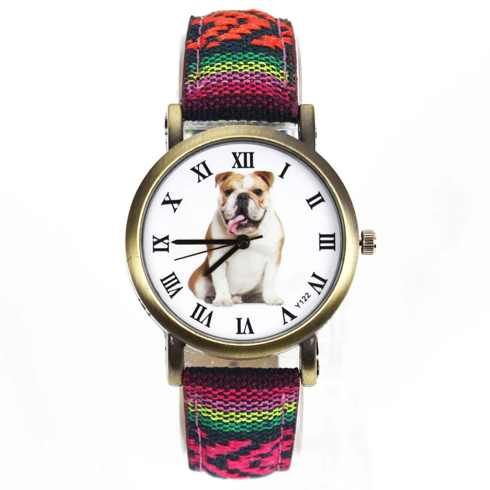 British Bulldog Women wrist watch with Camouflage Denim Canvas Wrist band in 7 color combinations