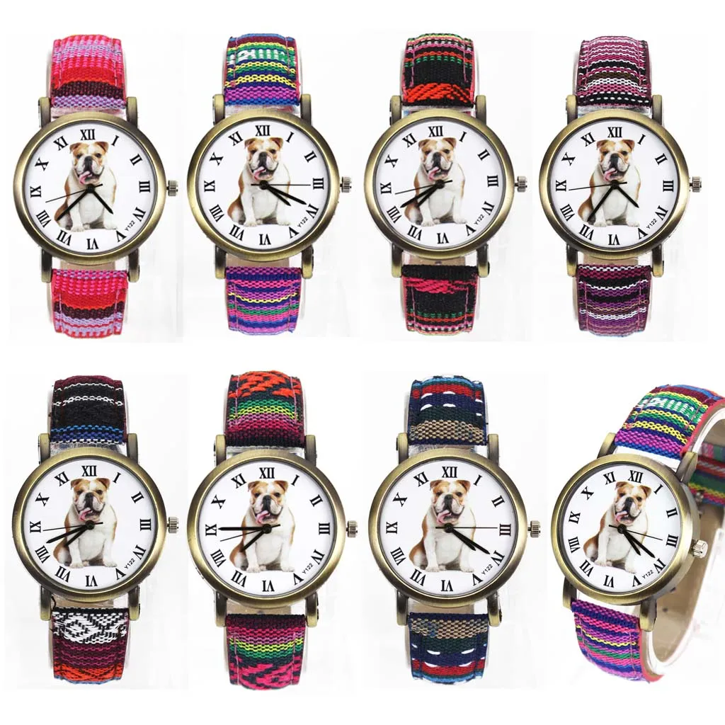 British Bulldog Women wrist watch with Camouflage Denim Canvas Wrist band in 7 color combinations