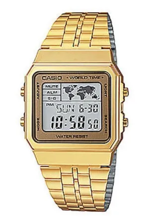 CASIO VINTAGE A500WGA-9DF WORLD TIME WATCH - GOLD/GOLD FACE