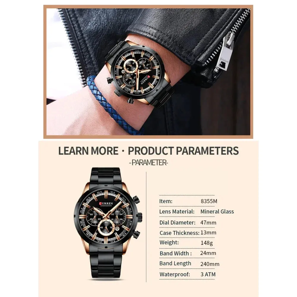 Casual Stainless Steel Chronograph Quartz Mens Watch with Date