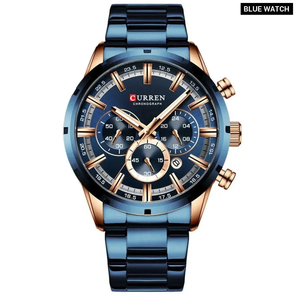 Casual Stainless Steel Chronograph Quartz Mens Watch with Date