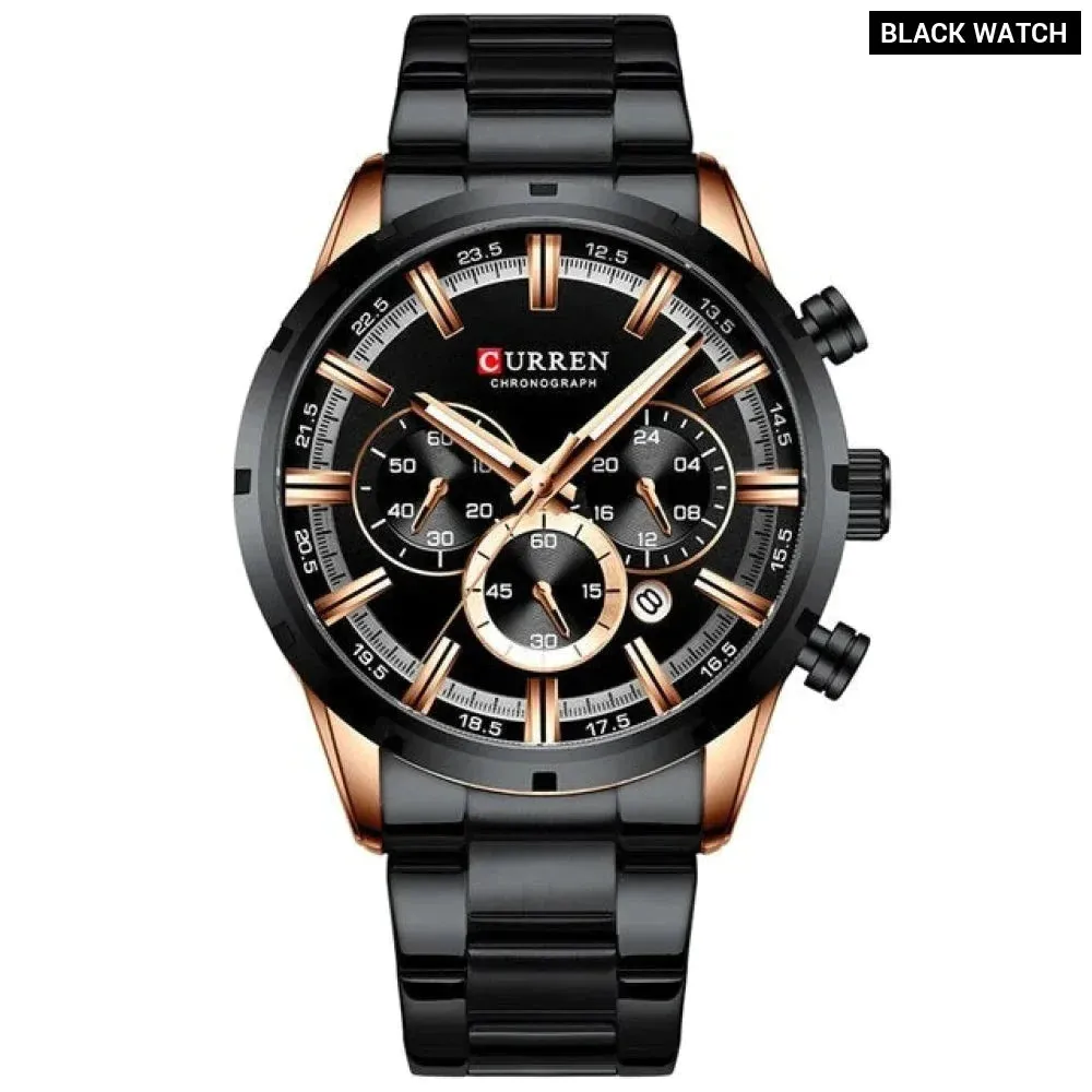 Casual Stainless Steel Chronograph Quartz Mens Watch with Date