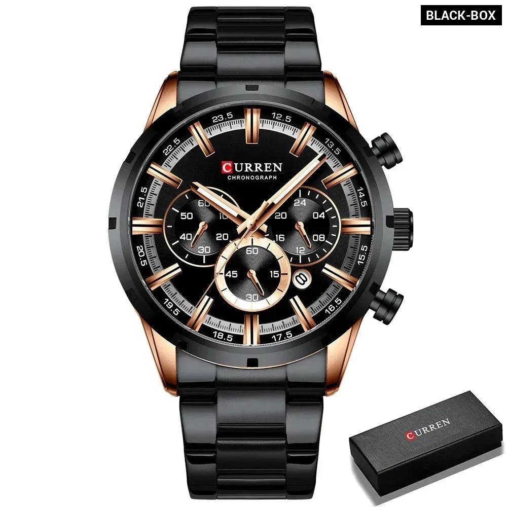 Casual Stainless Steel Chronograph Quartz Mens Watch with Date