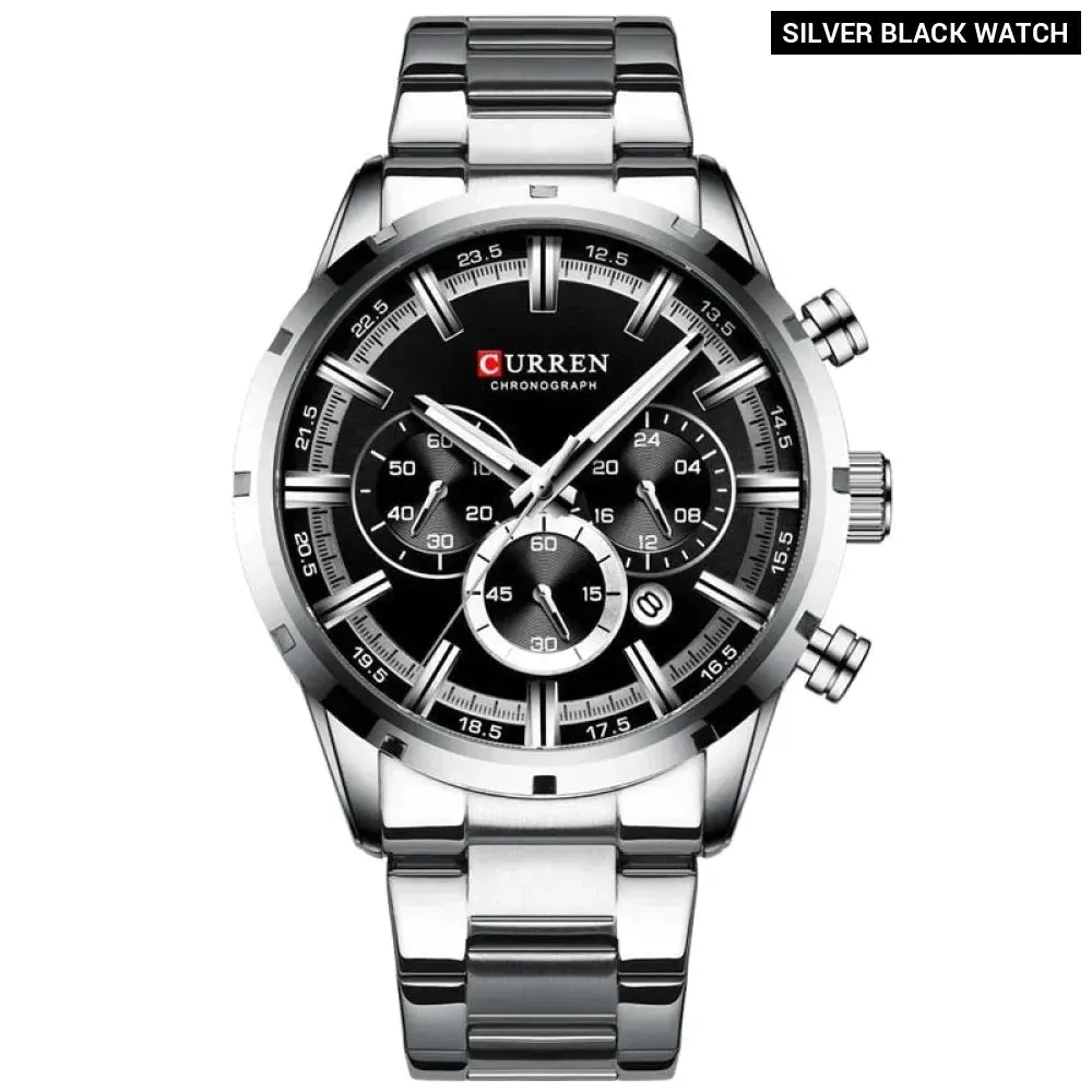 Casual Stainless Steel Chronograph Quartz Mens Watch with Date