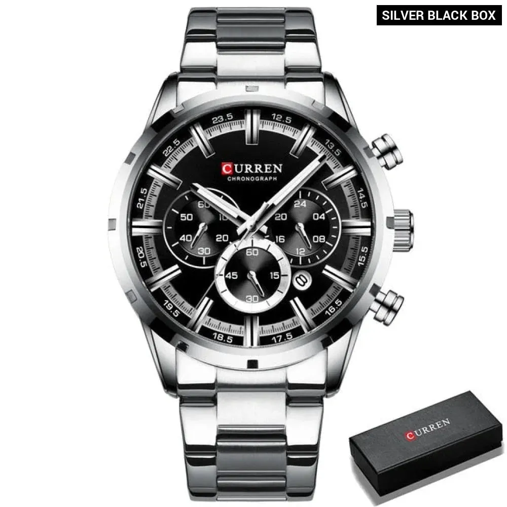 Casual Stainless Steel Chronograph Quartz Mens Watch with Date