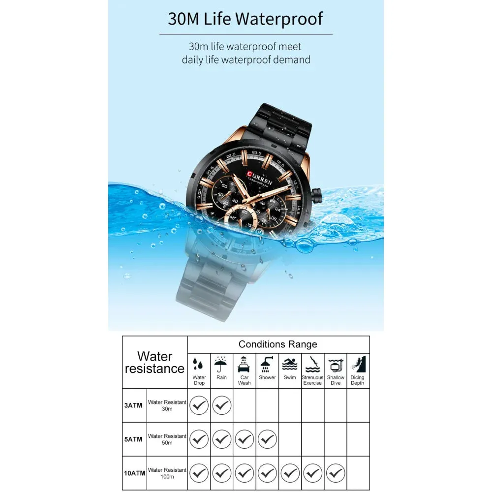 Casual Stainless Steel Chronograph Quartz Mens Watch with Date