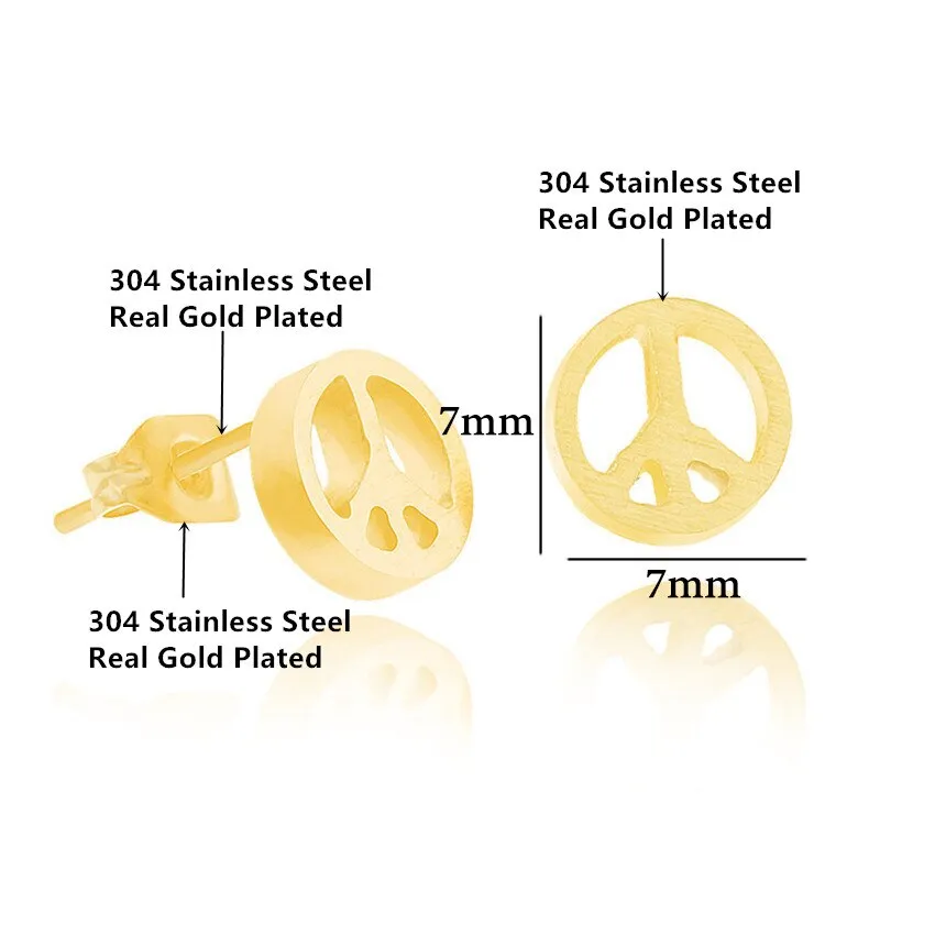 Classic Small Round Peace Sign Earrings Baby Girls
