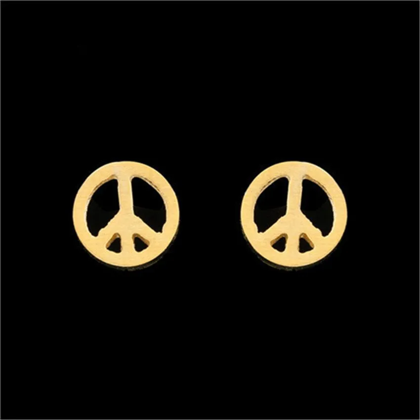 Classic Small Round Peace Sign Earrings Baby Girls