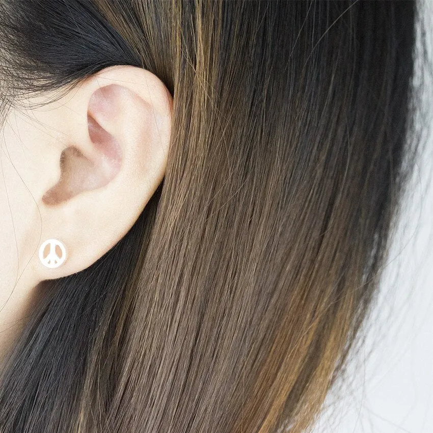 Classic Small Round Peace Sign Earrings Baby Girls