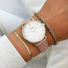 Cluse Strap 16mm Leather Pink, Gold Colour