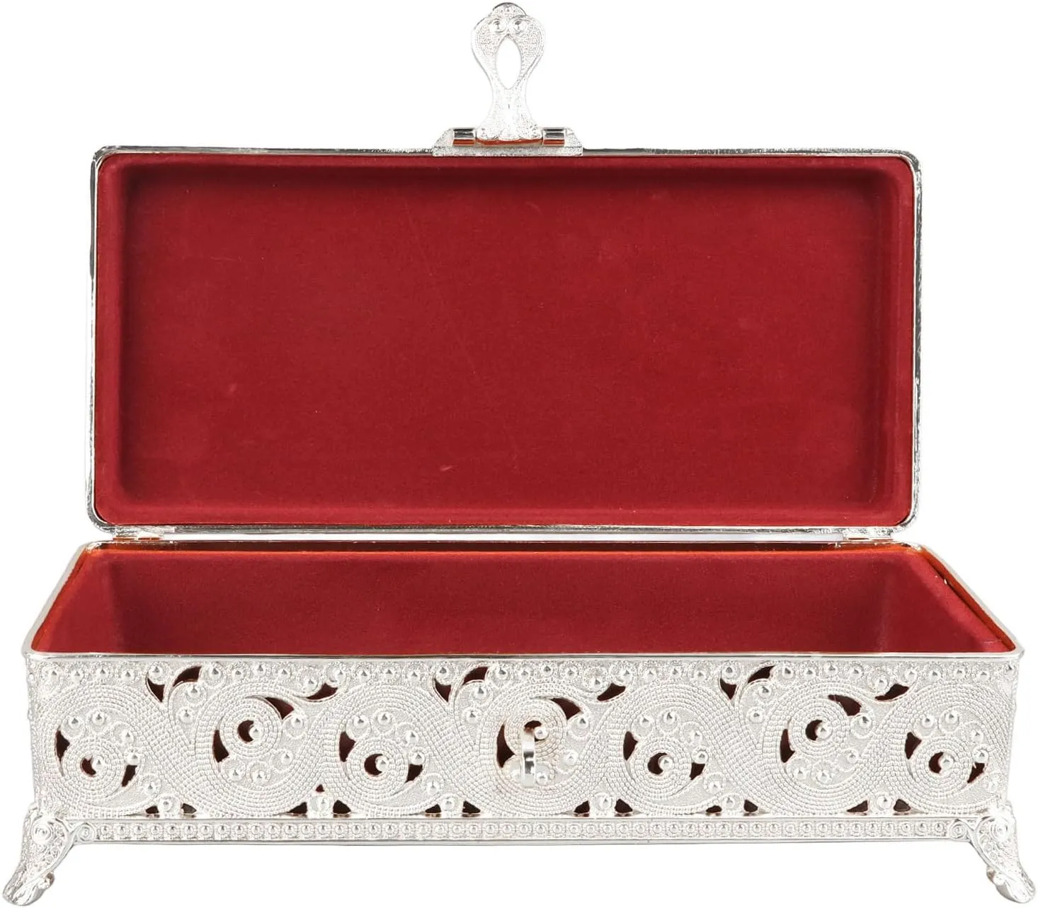 Cocoarm Silver Jewelry Box, Rectangle Vintage Metal Jewelry Box, Trinket Present Box For Girl Women Necklace Earrings Rings