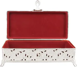 Cocoarm Silver Jewelry Box, Rectangle Vintage Metal Jewelry Box, Trinket Present Box For Girl Women Necklace Earrings Rings