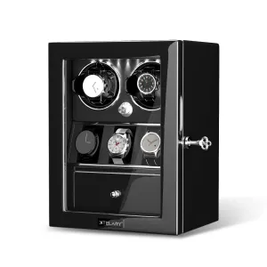 Compact 2 Watch Winders with 3 Watches Organizer Storage- Black