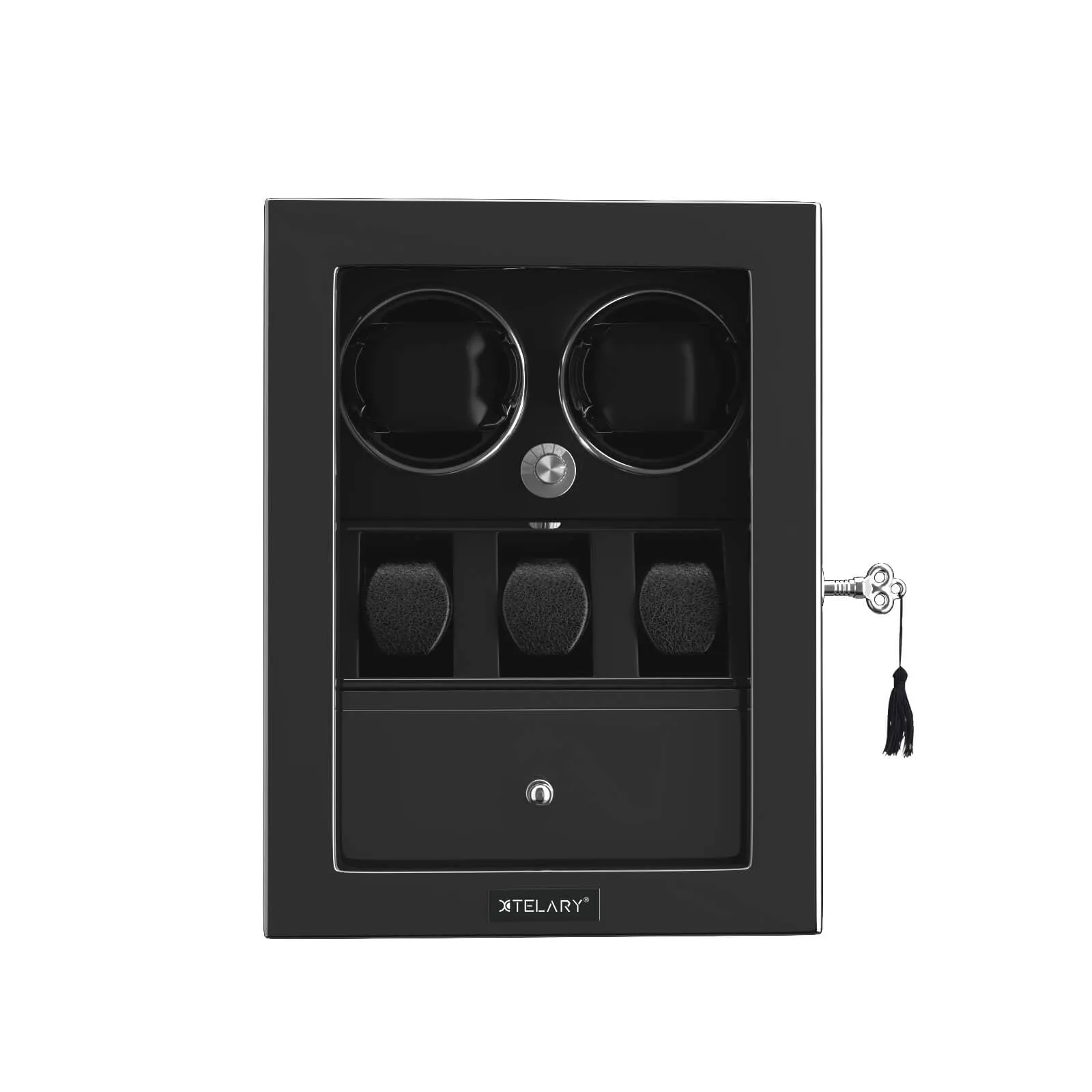 Compact 2 Watch Winders with 3 Watches Organizer Storage- Black