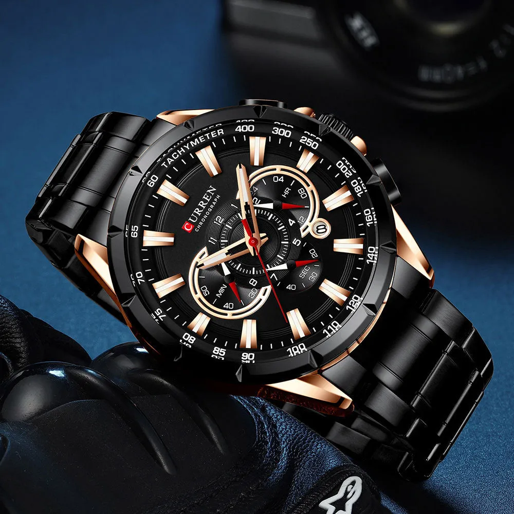 CURREN Stainless Steel Sport Men Watches Waterproof Chronograph Military Army  Wristwatch